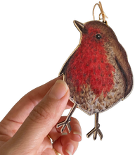 Load image into Gallery viewer, Robin Illustrated Wooden Christmas Decoration