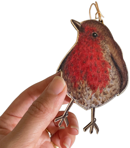 Robin Illustrated Wooden Christmas Decoration