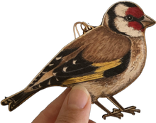 Load image into Gallery viewer, Goldfinch Illustrated Wooden Christmas Decoration