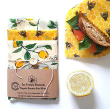 Load image into Gallery viewer, Sandwich Set of 3 Organic Beeswax Wraps - Lemon Bee