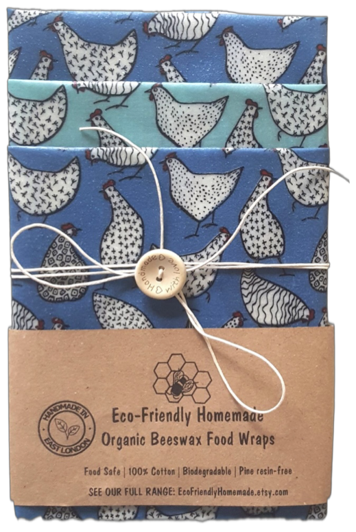 Sandwich Set of 3 Organic Beeswax Wraps - Chickens