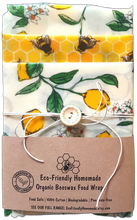 Load image into Gallery viewer, Sandwich Set of 3 Organic Beeswax Wraps - Lemon Bee