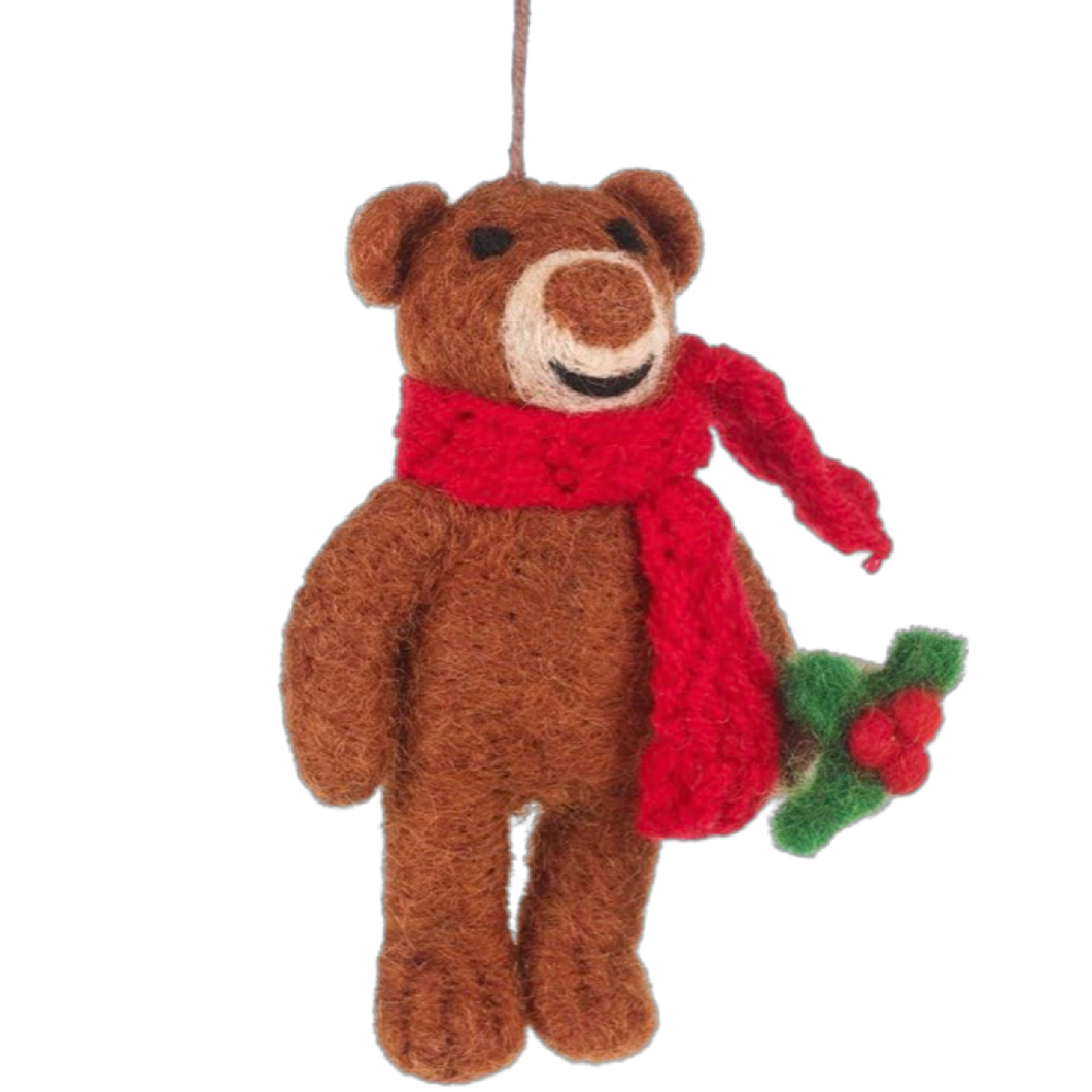 Handmade Felt Biodegradable Christmas Holly Bear