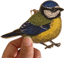 Load image into Gallery viewer, Blue Tit Illustrated Wooden Christmas Decoration