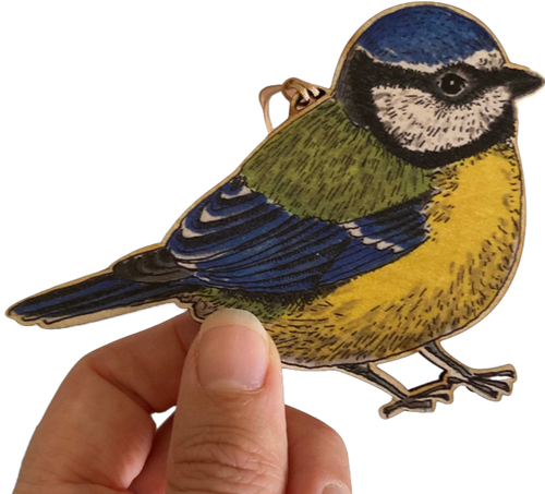 Blue Tit Illustrated Wooden Christmas Decoration
