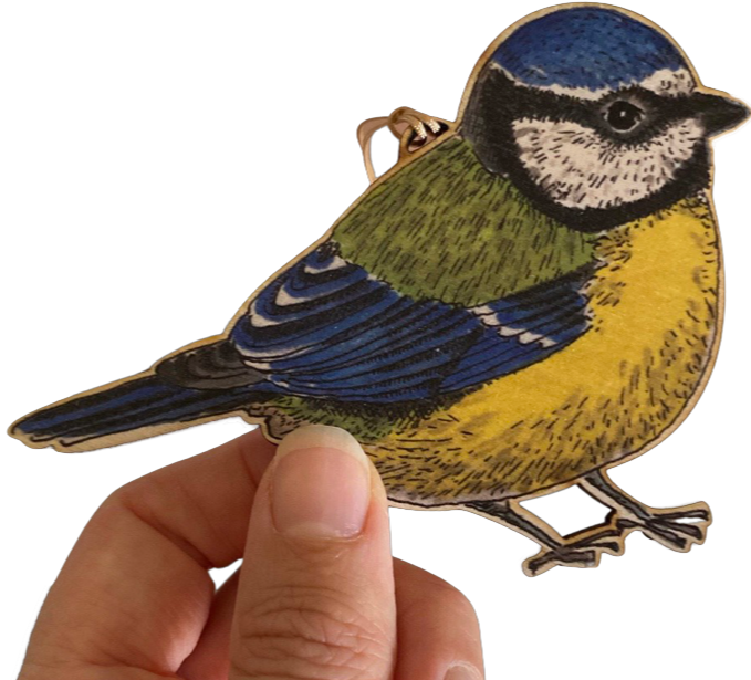 Blue Tit Illustrated Wooden Christmas Decoration