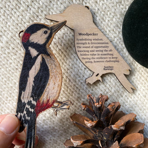 Greater-spotted Woodpecker Illustrated Wooden Christmas Decoration