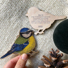 Load image into Gallery viewer, Blue Tit Illustrated Wooden Christmas Decoration