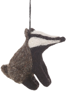 Handmade Felt Bertie Badger Hanging Biodegradable Decoration