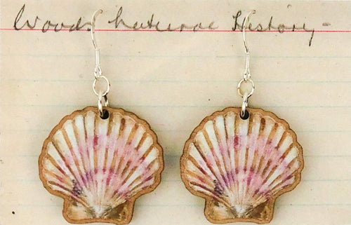 Scallop Shell Wooden Earrings